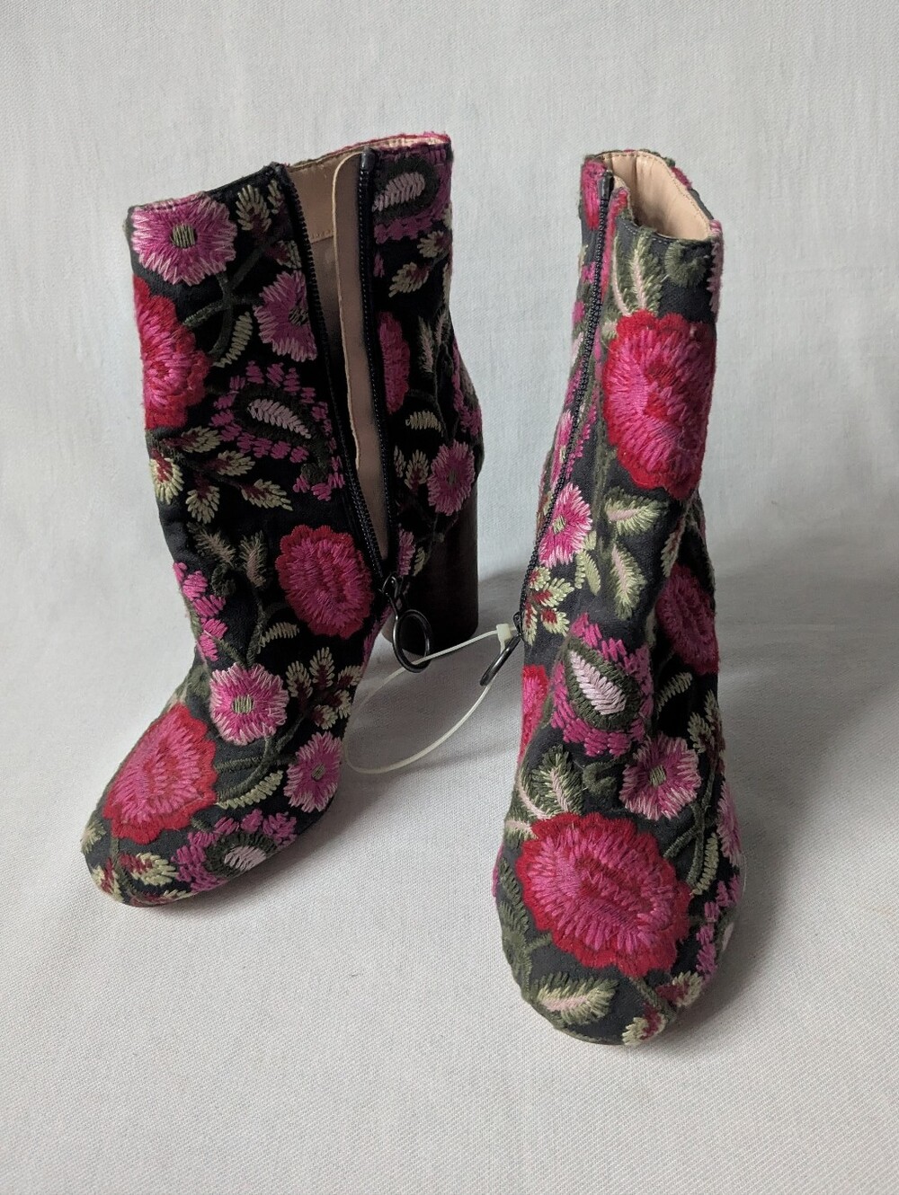 Sole Society Floral Embroidered Ankle Boots - Pink and Green Size 5